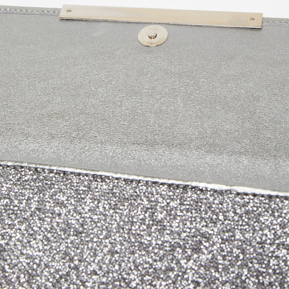 JIMMY CHOO Silver Glitter and Leather Metal Logo Flap Clutch - Picture 6 of 8
